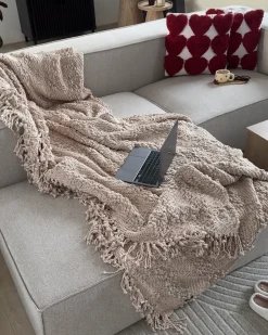 Divano angolare 2 posti VERNON Tessuto Beige chiaro Lato destro
