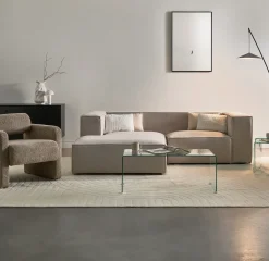 Divano angolare 2 posti VERNON Tessuto Beige chiaro Lato destro