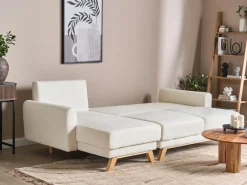 Divano letto angolare 3 posti SIRO Bouclé Bianco sporco con contenitore Lato destro