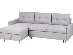 Divano letto angolare 4 posti FLAKK Tessuto Grigio chiaro con contenitore Lato destro