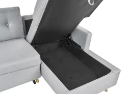 Divano letto angolare 4 posti FLAKK Tessuto Grigio chiaro con contenitore Lato destro