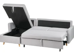 Divano letto angolare 4 posti FLAKK Tessuto Grigio chiaro con contenitore Lato destro