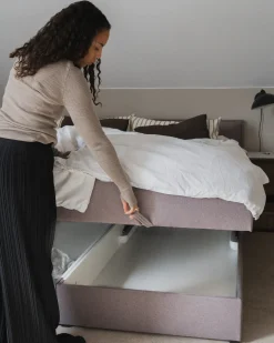 Divano letto con contenitore Tessuto BARONET 180 x 200 cm Tortora
