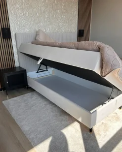 Divano letto con contenitore Velluto DAME 180 x 200 cm Bianco sporco