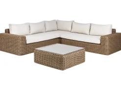 Divano angolare da giardino con pouf 6 posti PALERMO Modulare Rattan sintetico (PE) Marrone