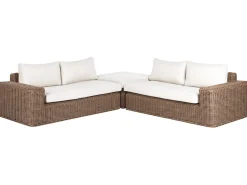 Divano angolare da giardino con pouf 6 posti PALERMO Modulare Rattan sintetico (PE) Marrone