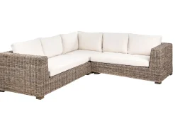 Divano angolare da giardino con pouf 5 posti RINELLA Rattan Grigio