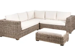 Divano angolare da giardino con pouf 5 posti RINELLA Rattan Grigio