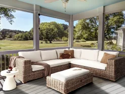 Divano angolare da giardino con pouf 5 posti RINELLA Rattan Grigio