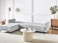 Divano letto angolare modulare 4 posti ABERDEEN Velluto Grigio chiaro Lato destro