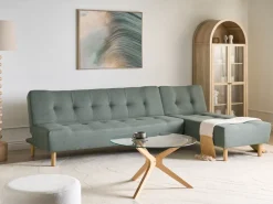 Divano letto angolare modulare 4 posti ALSTEN Tessuto Verde Lato Sinistro