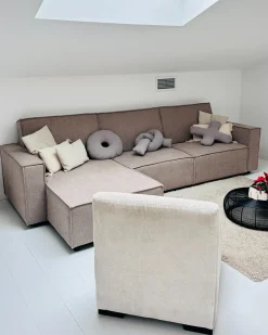 Divano letto angolare 3 posti ROMEDAL II Tessuto Beige Lato destro