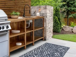 Isola per cucina esterna con lavello VENOSA Legno d'acacia Marrone/Nero Marrone