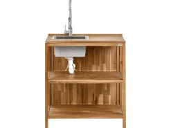 Isola per cucina esterna con lavello VENOSA Legno d'acacia Marrone/Argento