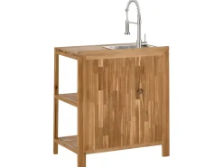 Isola per cucina esterna con lavello VENOSA Legno d'acacia Marrone/Argento