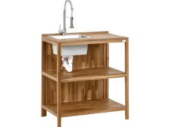 Isola per cucina esterna con lavello VENOSA Legno d'acacia Marrone/Argento