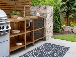 Isola per cucina esterna con lavello VENOSA Legno d'acacia Marrone/Argento