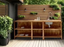 Isola per cucina esterna con lavello VENOSA Legno d'acacia Marrone/Argento