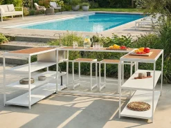 Isola per cucina esterna con lavello AVETRANA Metallo Marrone/Bianco
