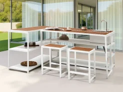 Isola per cucina esterna con lavello AVETRANA Metallo Marrone/Bianco