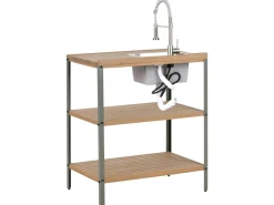 Isola per cucina esterna con lavello IVREA Legno di acacia certificato Marrone/Argento
