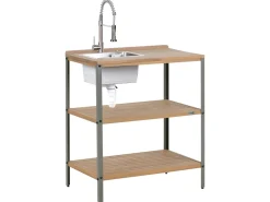 Isola per cucina esterna con lavello IVREA Legno di acacia certificato Marrone/Argento