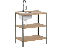 Isola per cucina esterna con lavello IVREA Legno di acacia certificato Marrone/Nero