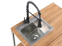 Isola per cucina esterna con lavello IVREA Legno di acacia certificato Marrone/Nero