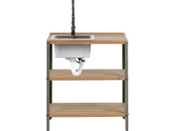 Isola per cucina esterna con lavello IVREA Legno di acacia certificato Marrone/Nero