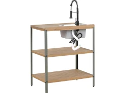Isola per cucina esterna con lavello IVREA Legno di acacia certificato Marrone/Nero