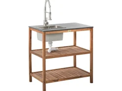 Isola per cucina esterna con lavello BRUCOLI Legno d'acacia Marrone/Argento