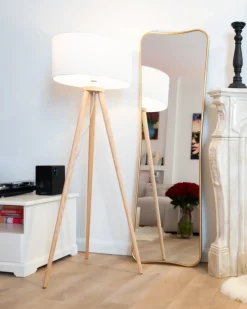 Lampada da pavimento NITRA Legno di quercia Bianco