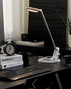 Lampada da scrivania a LED CORVUS con dimmer Metallo Bianco/Argento