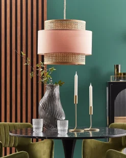 Lampadario YUMURI Rattan Rosa pesca