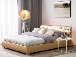 Letto ad acqua con LED Pelle naturale PARIS 140 x 200 cm Oro