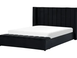 Letto ad acqua con panca contenitore Velluto NOYERS 180 x 200 cm Nero