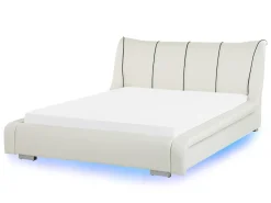 Letto con LED Pelle naturale NANTES 140 x 200 cm LED Bianco sporco