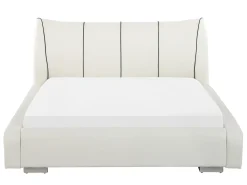 Letto con LED Pelle naturale NANTES 140 x 200 cm LED Bianco sporco