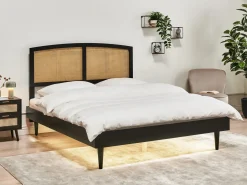 Letto con LED Rattan VARZY 160 x 200 cm Nero