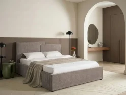 Letto contenitore Tessuto LAGARDE 180 x 200 cm Tortora