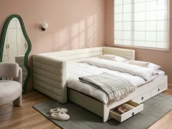 Letto da giorno con contenitore Velluto MEUDON 90 x 200 cm Bianco sporco