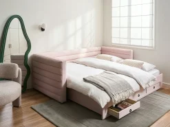 Letto da giorno con contenitore Velluto MEUDON 90 x 200 cm Rosa pastello