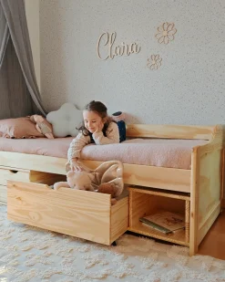 Letto da giorno con contenitore Legno di pino ROYVILLE 90 x 200 cm Marrone chiaro