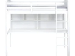Letto matrimoniale alto con scrivania Legno di pino FOUCAMONT 90 x 200 cm Bianco