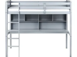 Letto matrimoniale alto con scrivania Legno di pino FOUCAMONT 90 x 200 cm Grigio
