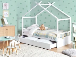 Letto per bambini Casa Legno di pino ORGEVAL 90 x 200 cm con contenitore Bianco
