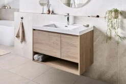Mobile lavabo a parete con lavabo UMAYO Marrone chiaro
