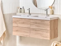 Mobile lavabo doppio a parete RANCO Marrone chiaro