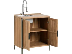 Mobile da cucina per esterni con lavello IVREA Legno di acacia certificato Marrone/Argento