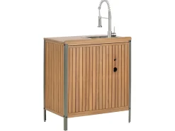 Mobile da cucina per esterni con lavello IVREA Legno di acacia certificato Marrone/Argento